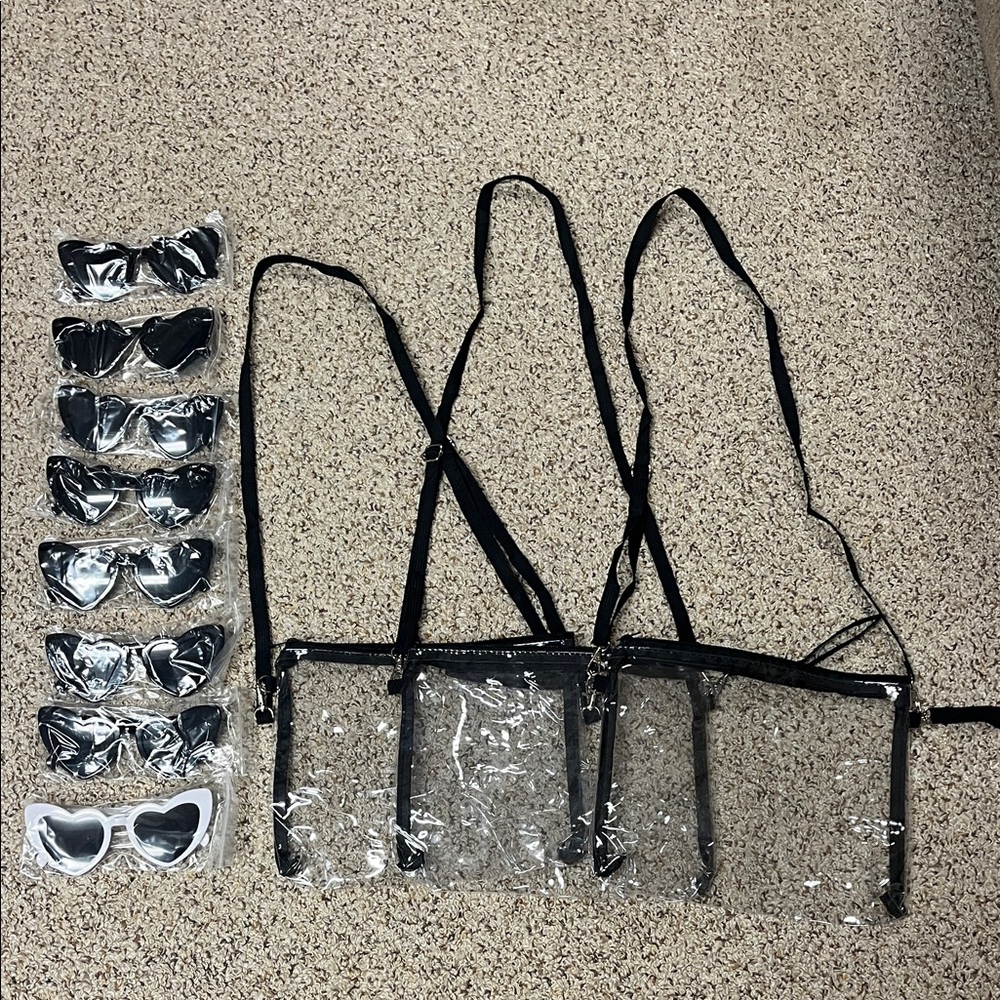 Clear and Black Crossbody Bags with Sunglasses Set